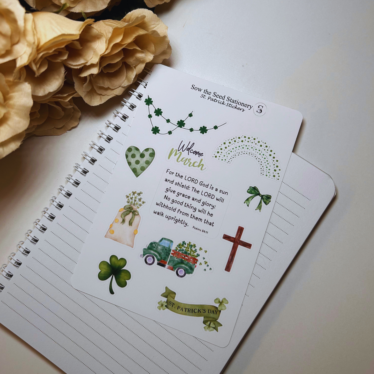Christian St. Patrick’s Day Stickers | Faith-Based Greenery Stickers for Journals