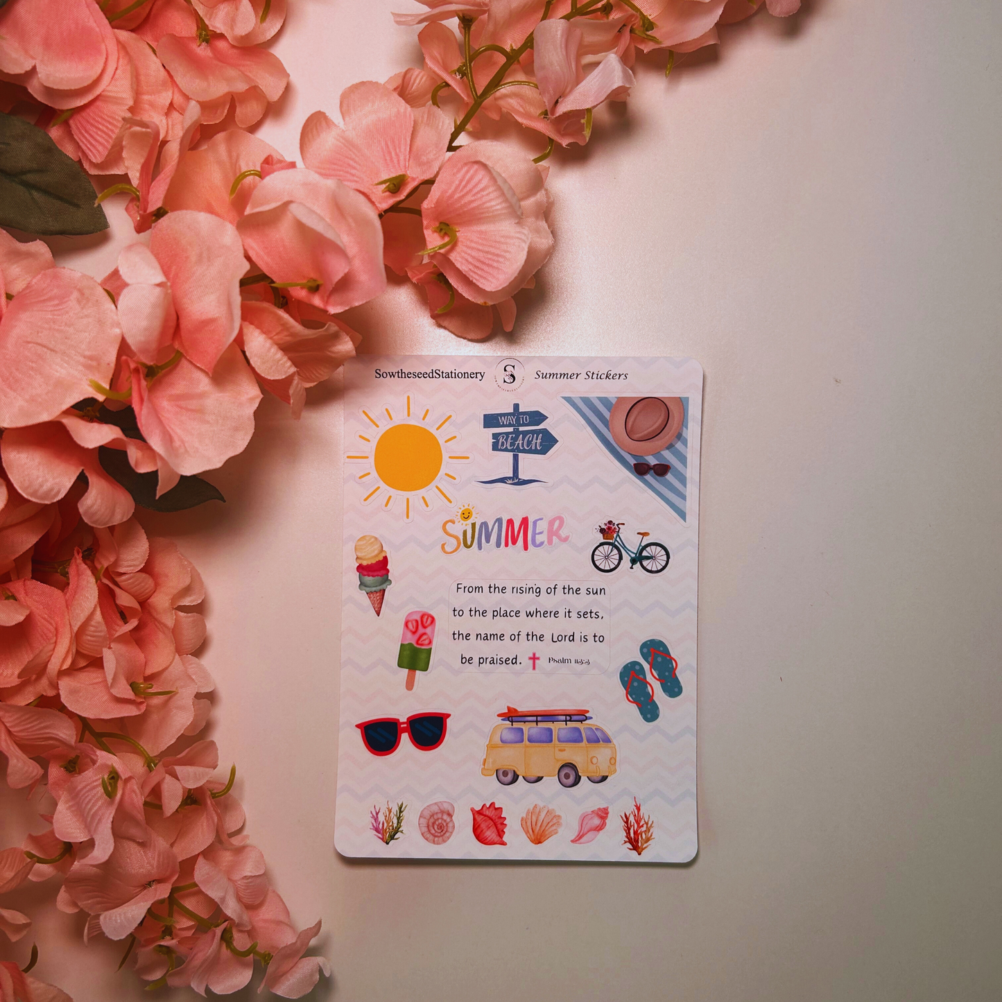 Summer Stickers | Faith-Based Beach Stickers | Scripture Sticker Sheet | Christian Stationery | Cute Summer Decor