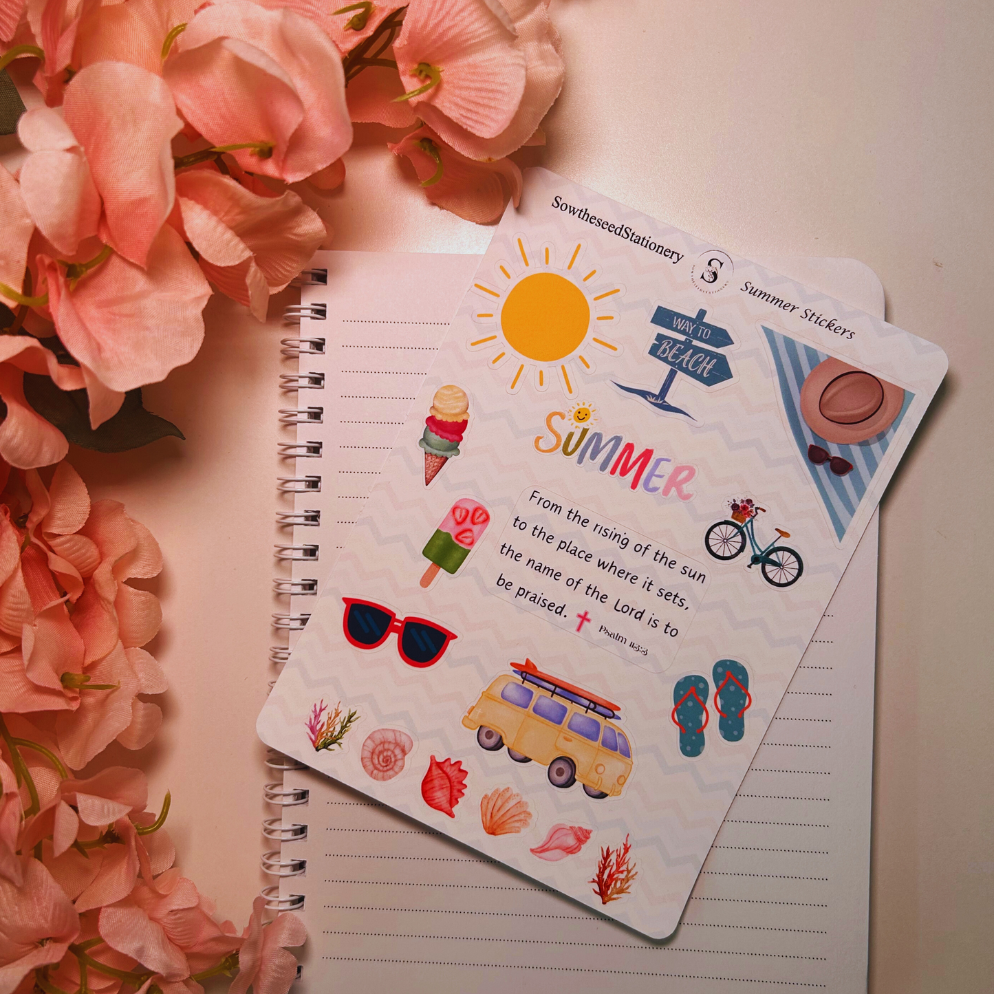 Summer Stickers | Faith-Based Beach Stickers | Scripture Sticker Sheet | Christian Stationery | Cute Summer Decor