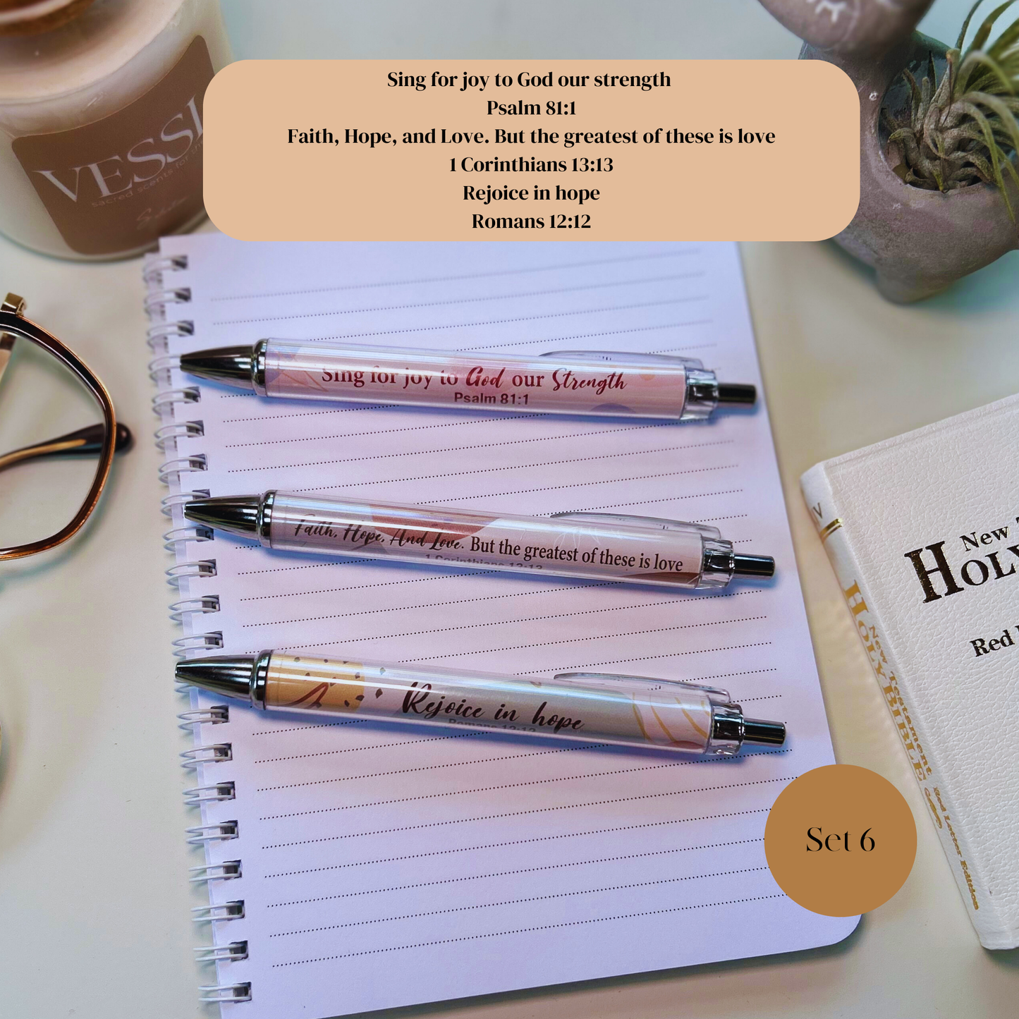 Scripture pens, gift set, Christian ballpoint pen set, pens for Christian women, Bible verse pens, Bible study pens