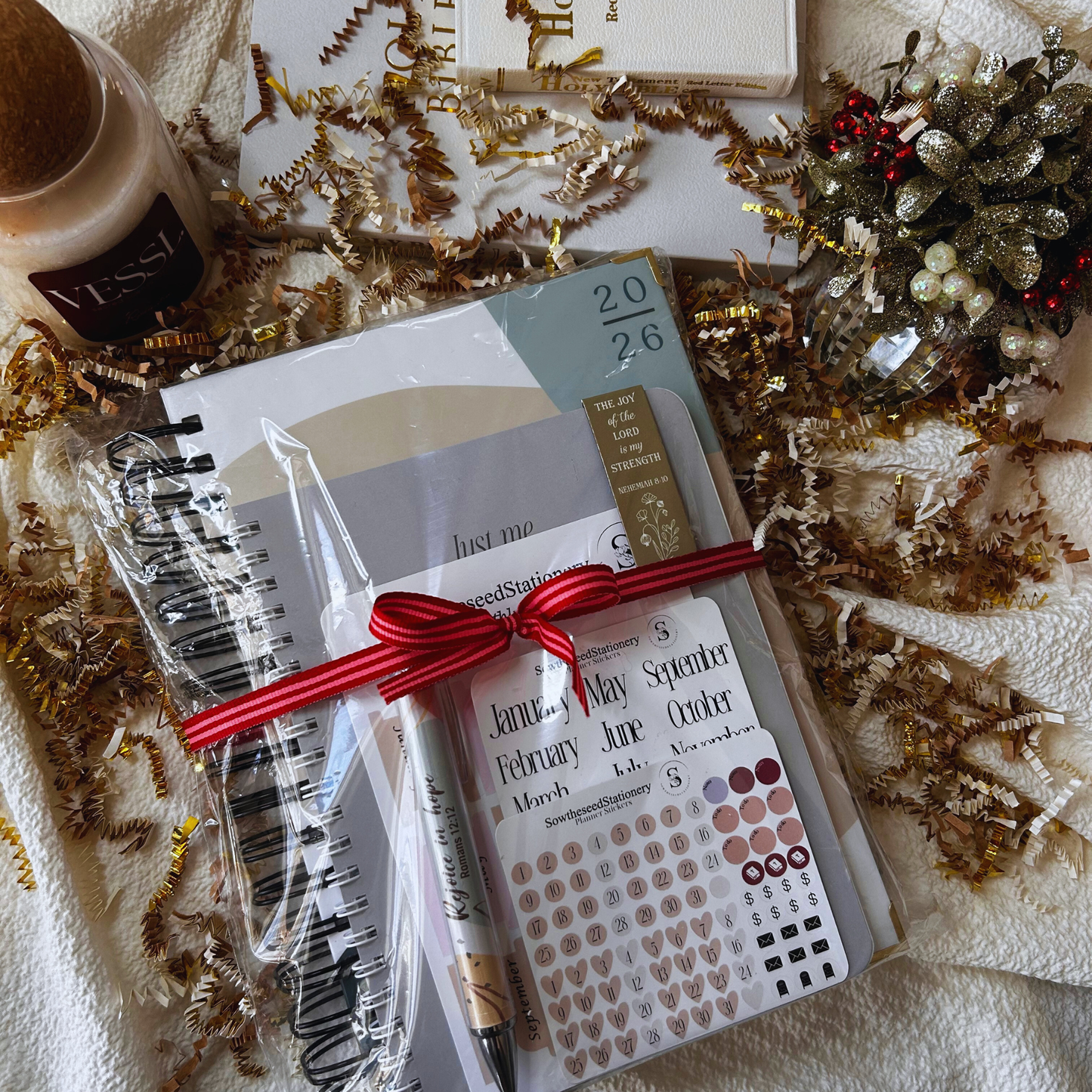 God’s Will Over Everything Planning Essentials Set | Christian Planner Gift | Faith Notebook, Scripture Pen, Stickers & Bookmark