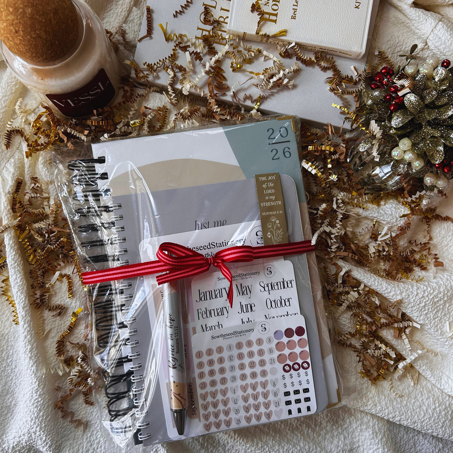 God’s Will Over Everything Planning Essentials Set | Christian Planner Gift | Faith Notebook, Scripture Pen, Stickers & Bookmark