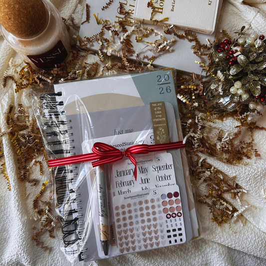 God’s Will Over Everything Planning Essentials Set | Christian Planner Gift | Faith Notebook, Scripture Pen, Stickers & Bookmark