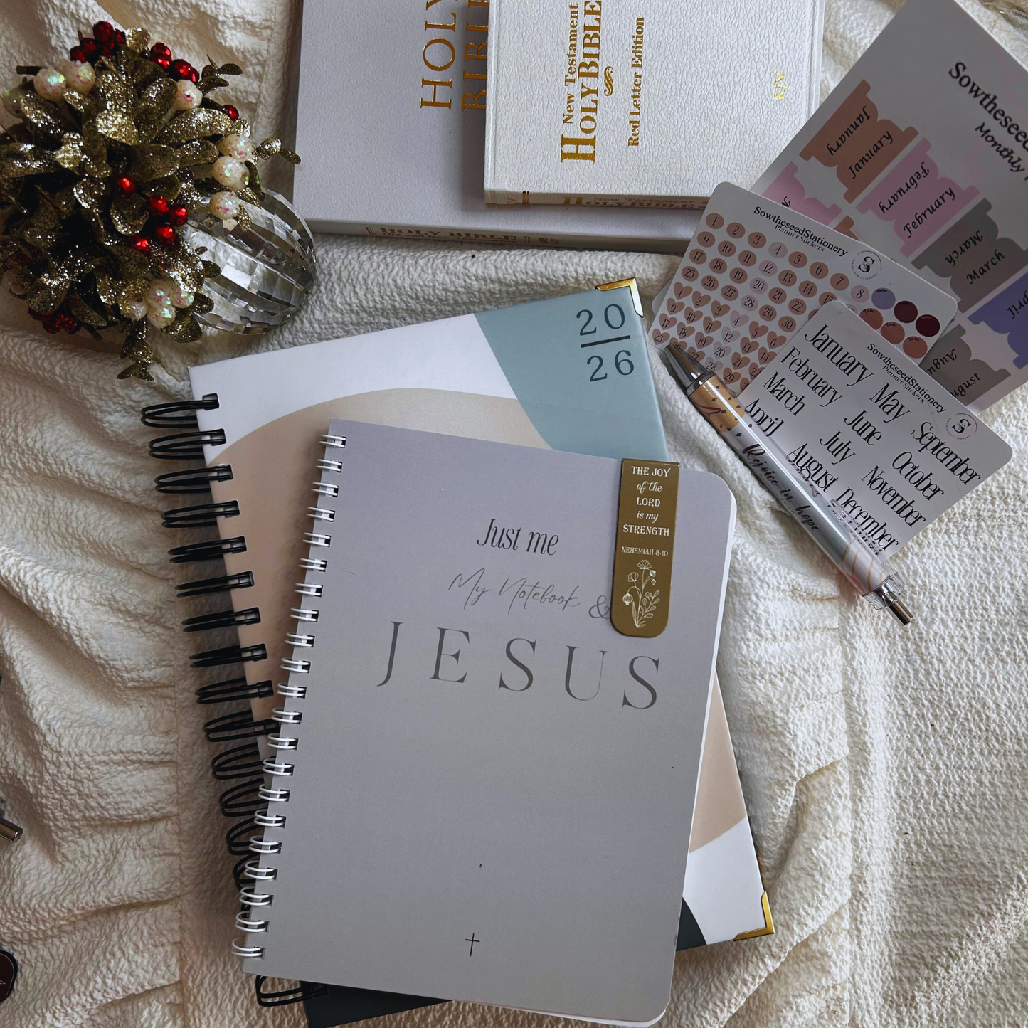 God’s Will Over Everything Planning Essentials Set | Christian Planner Gift | Faith Notebook, Scripture Pen, Stickers & Bookmark