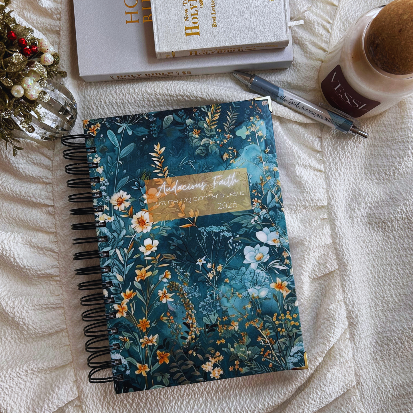 Audacious Faith Planning Bundle | Christian Planner Gift Set | Faith Notebook, Scripture Pen, Tabs & Bookmark | Bible Study Gift