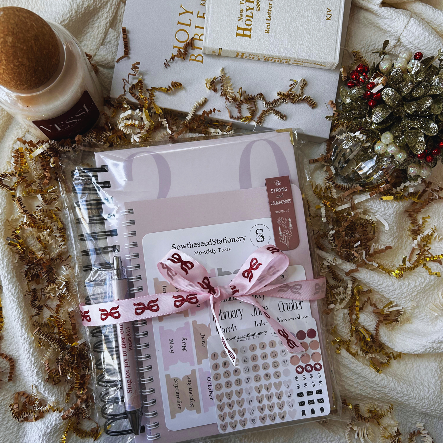 2026 Planner Bundle | Pink Christian Planner Gift Set | Faith Notebook, Scripture Pen, Tabs & Bookmark