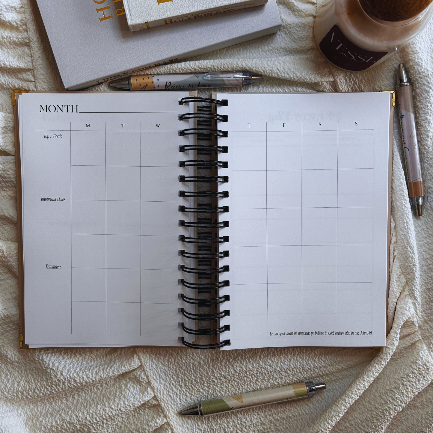 2026 Planner Bundle | Neutral Christian Planner Gift Set | Faith Notebook, Scripture Pen, Tabs & Bookmark | Beige Planner Set