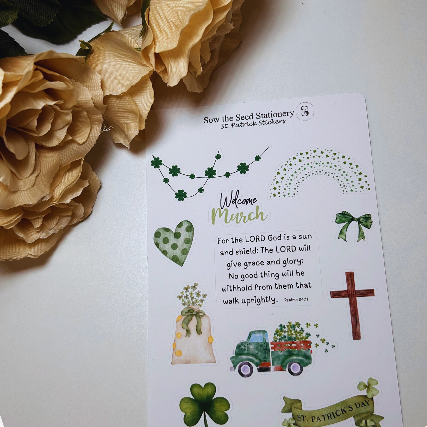 Christian St. Patrick’s Day Stickers | Faith-Based Greenery Stickers for Journals