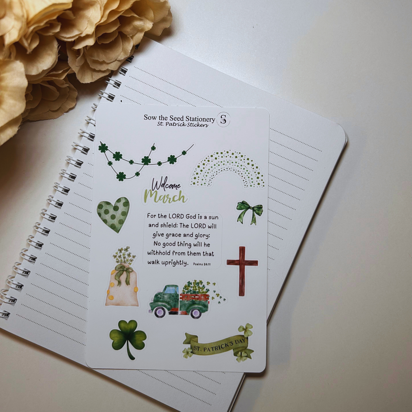 Christian St. Patrick’s Day Stickers | Faith-Based Greenery Stickers for Journals