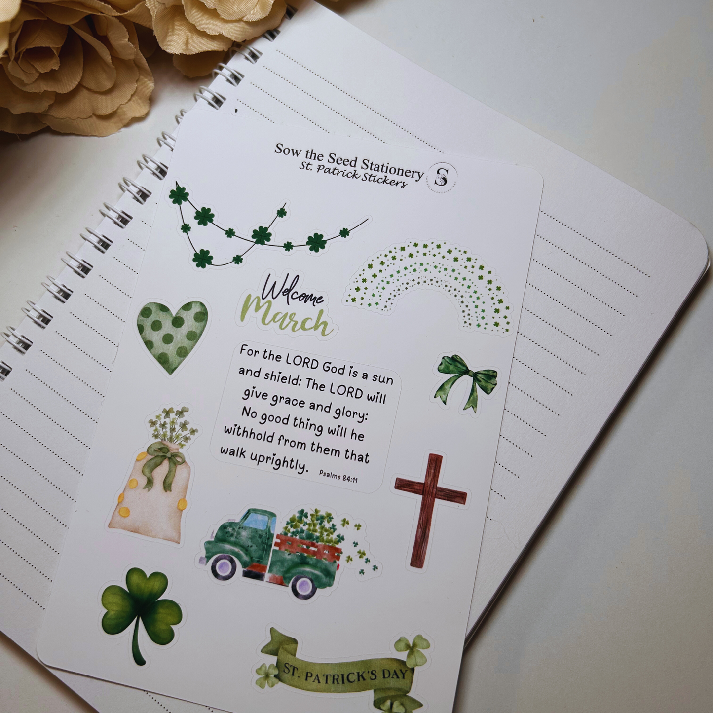 Christian St. Patrick’s Day Stickers | Faith-Based Greenery Stickers for Journals