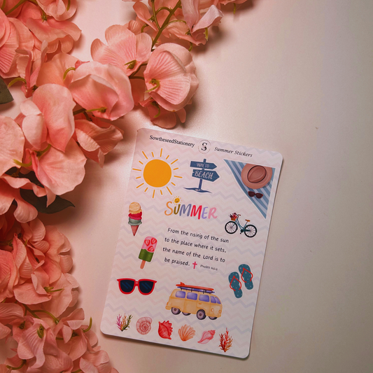 Summer Stickers | Faith-Based Beach Stickers | Scripture Sticker Sheet | Christian Stationery | Cute Summer Decor