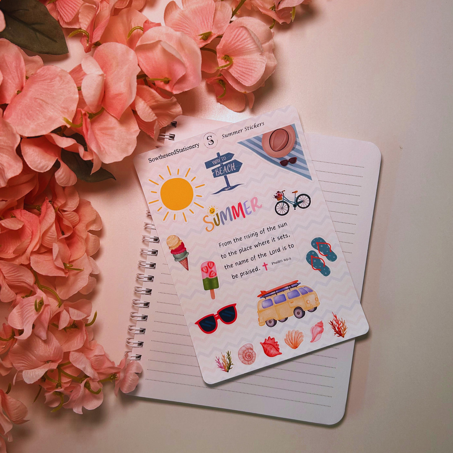 Summer Stickers | Faith-Based Beach Stickers | Scripture Sticker Sheet | Christian Stationery | Cute Summer Decor