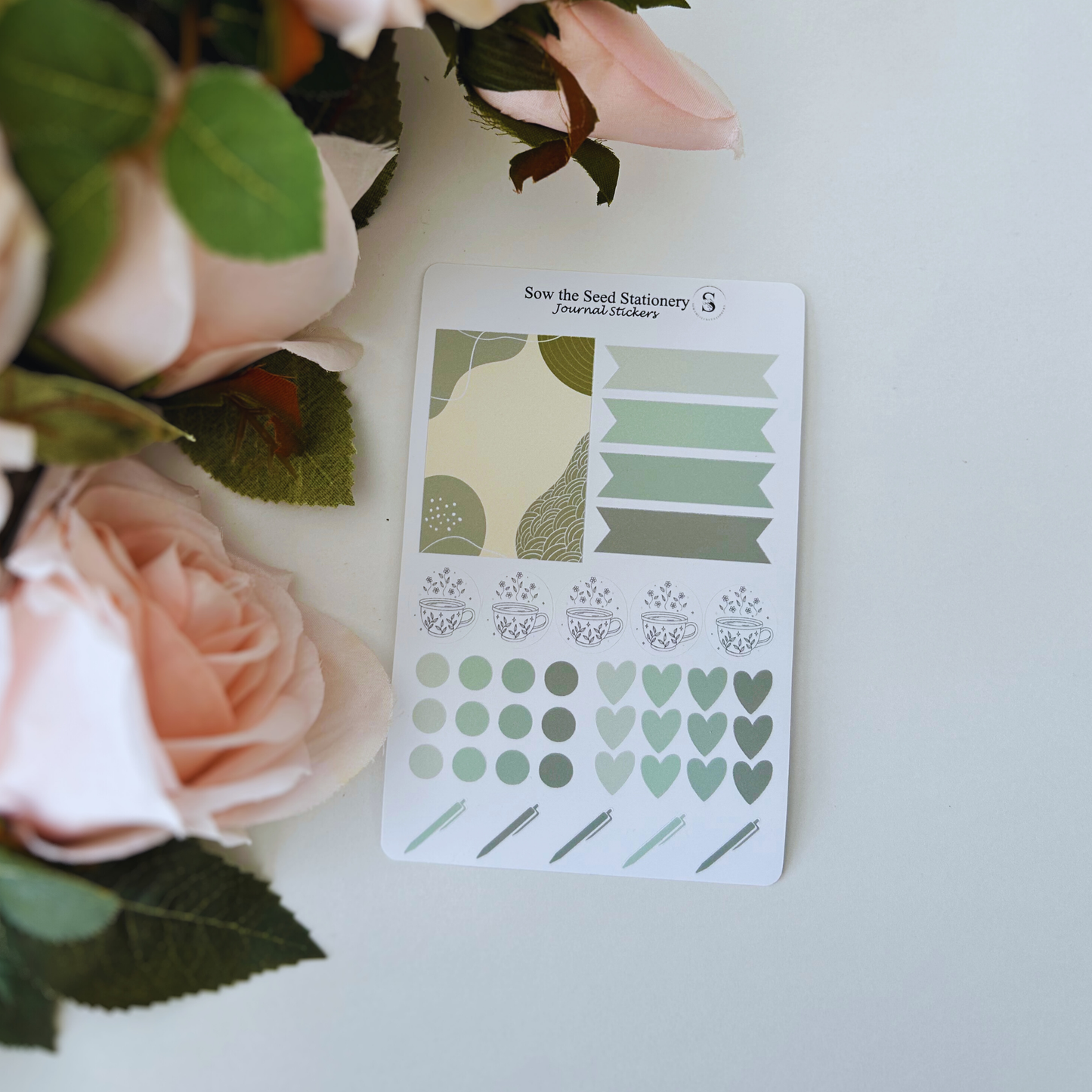 Green Journaling Stickers | Minimalist Planner & Notebook Stickers