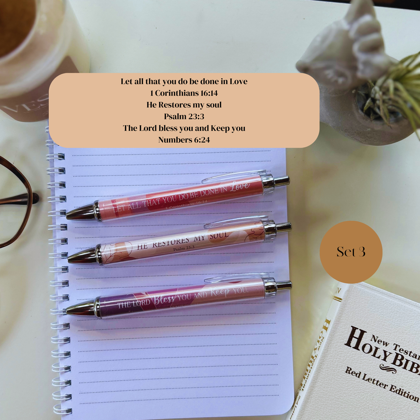 Scripture pens, gift set, Christian ballpoint pen set, pens for Christian women, Bible verse pens, Bible study pens