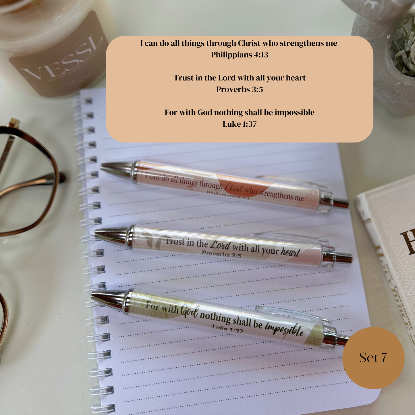 Scripture pens, gift set, Christian ballpoint pen set, pens for Christian women, Bible verse pens, Bible study pens